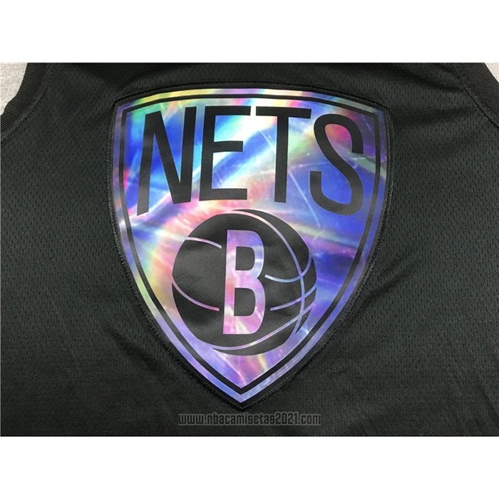 Camiseta Brooklyn Nets Kevin Durant #7 Iridescent Logo Negro